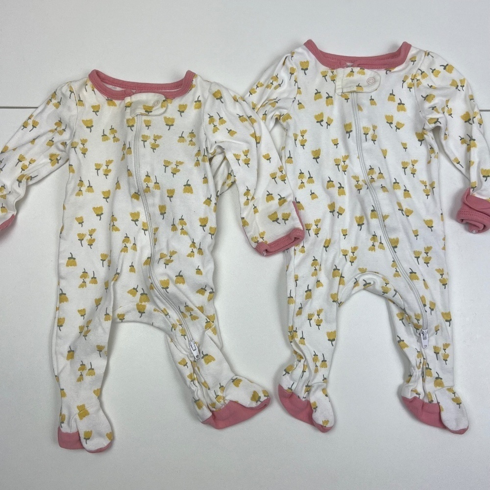Bundle of 2 Cloud Island 2-Way Zip Footie Pajamas Sz NB
